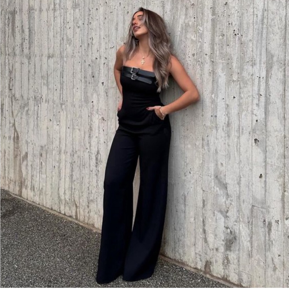 NWT Zara Belted Strapless Jumpsuit